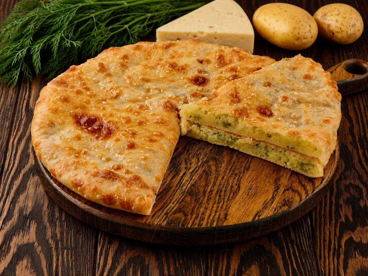 Осетинский пирог с картофелем, зеленью и сыром