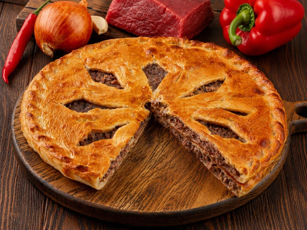 Осетинский пирог с мясом и болгарским перцем